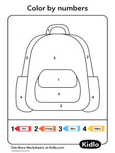 Color By Numbers - School Objects Worksheet #11 - Kidlo.com
