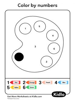 Color By Numbers - School Objects Worksheet #16 - Kidlo.com