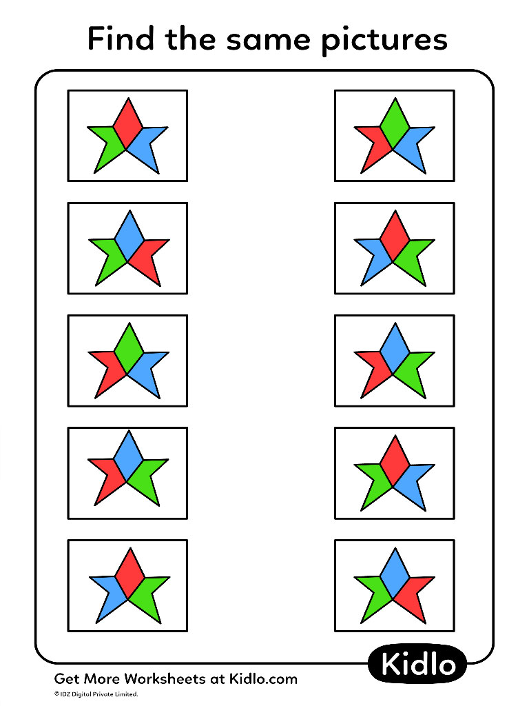 Match The Same Pictures – Matching Worksheet #02 - Kidlo.com