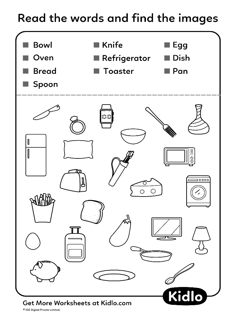 Match Words To Its Pictures – Sorting Worksheet #15 - Kidlo.com