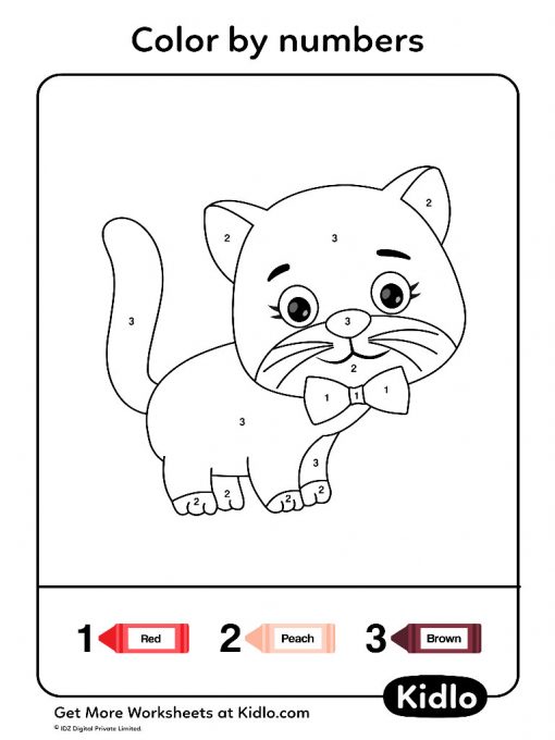 Color By Numbers - Cats Worksheet #03 - Kidlo.com