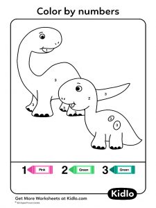 Color By Numbers - Dino Worksheet #05 - Kidlo.com