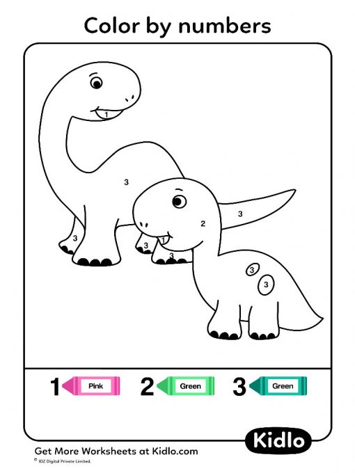 Color By Numbers - Dino Worksheet #05 - Kidlo.com