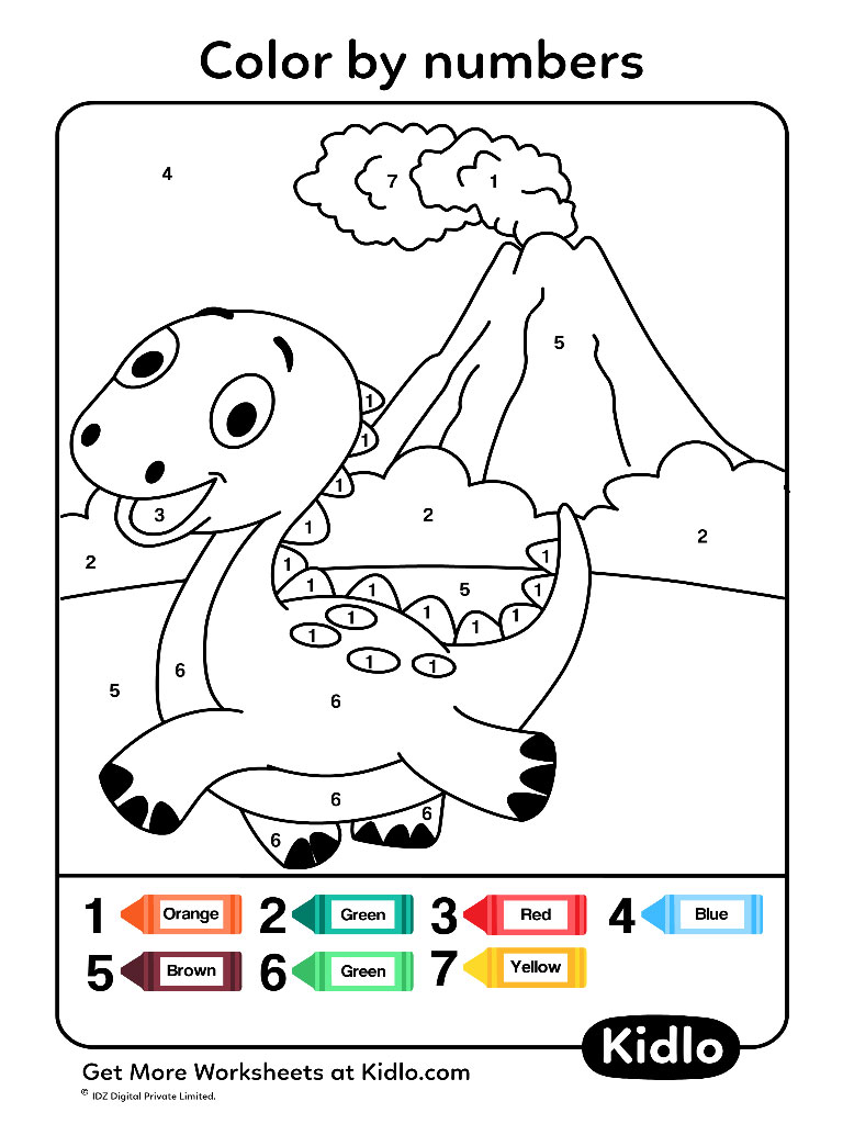 Colour By Numbers Printable Dinosaurs
