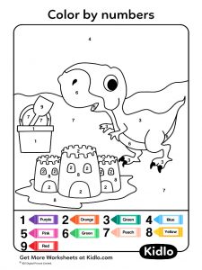 Color By Numbers – Dino Worksheet #50 - Kidlo.com