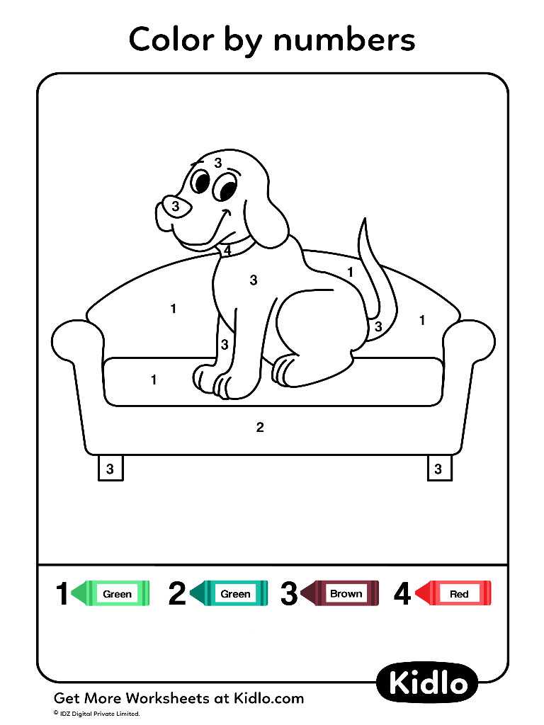 Color By Numbers - Dogs Worksheet #12 - Kidlo.com