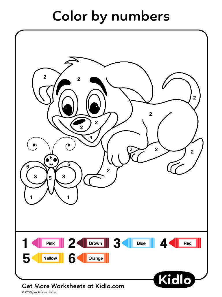 Color By Numbers - Dogs Worksheet #18 - Kidlo.com