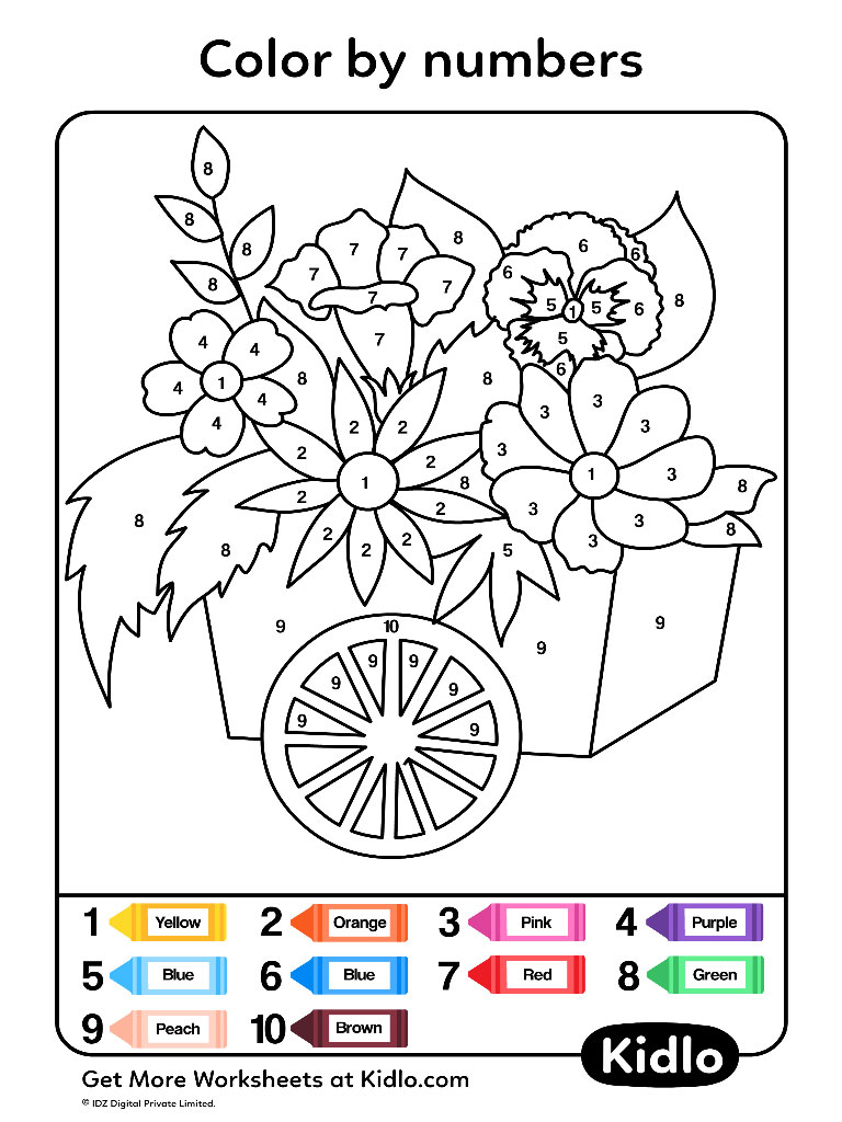 Color By Numbers Flowers Worksheet 50 Kidlo