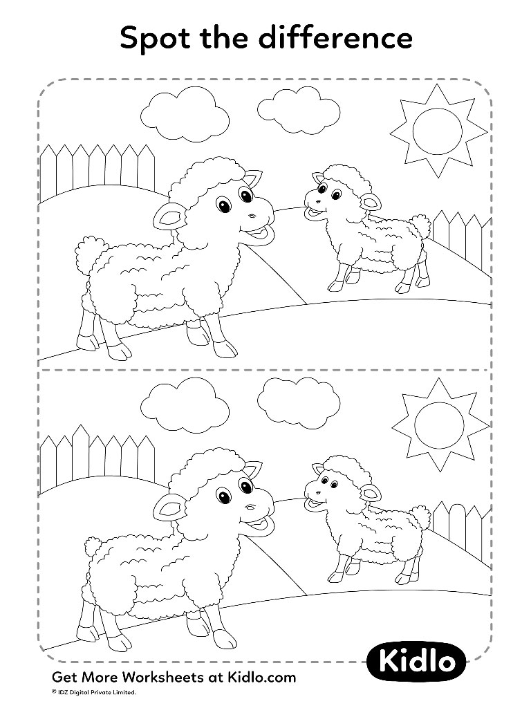 Spot The Difference – Animal Matching Activity Worksheet #05 - Kidlo.com