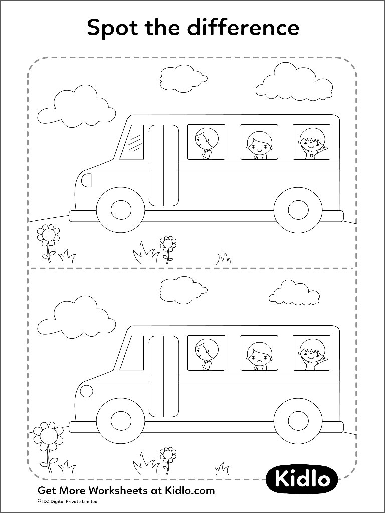 Spot The Difference – Vehicle Matching Activity Worksheet #06 - Kidlo.com